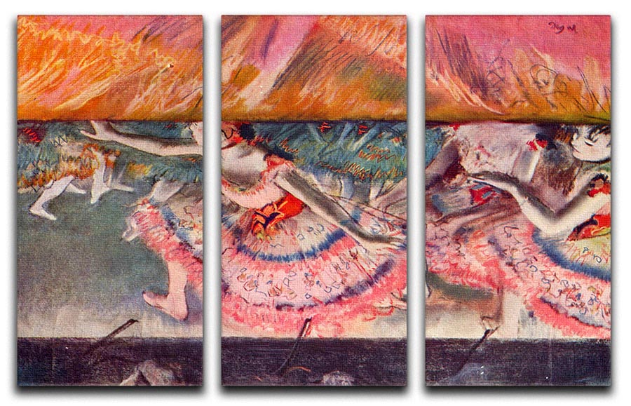 Three-panel canvas print of The Curtain Falls by Degas, showcasing elegant art for home decor.